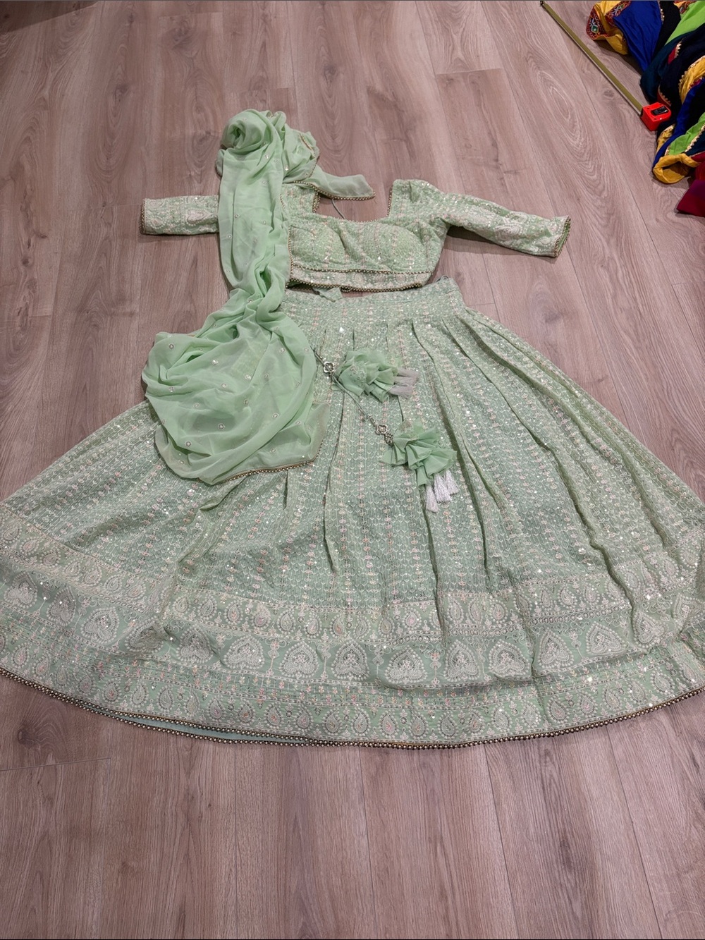 Light Green Kids Party Lehenga Set with Dupatta